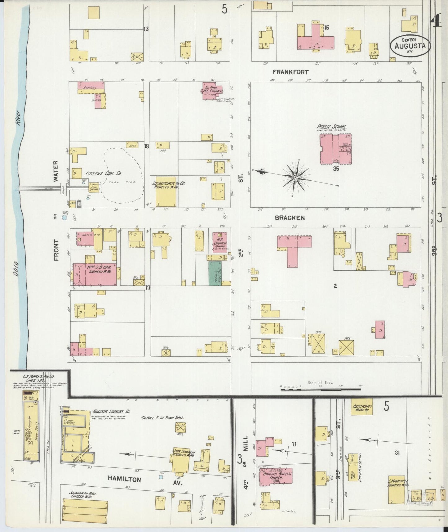 Sanborn Fire Insurance Map from Augusta, Bracken County, Kentucky (1901), Sheet #0004 - Historic Sanborn Fire Insurance Map Print, vintage old map wall art, antique decor, genealogy gift, Kentucky Kentucky map