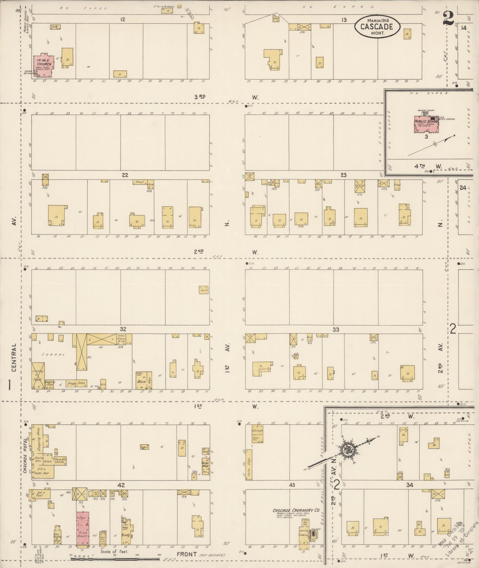 Sanborn Fire Insurance Map from Cascade, Cascade County, Montana (1914), Sheet #0002 - Complete Map Set gallery image, historic Sanborn map, vintage wall art, Montana Montana
