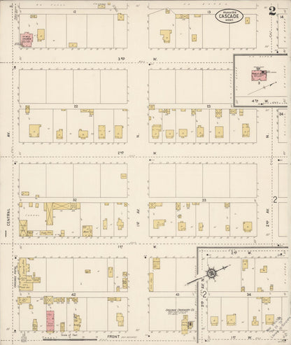 Sanborn Fire Insurance Map from Cascade, Cascade County, Montana (1914), Sheet #0002 - Complete Map Set gallery image, historic Sanborn map, vintage wall art, Montana Montana
