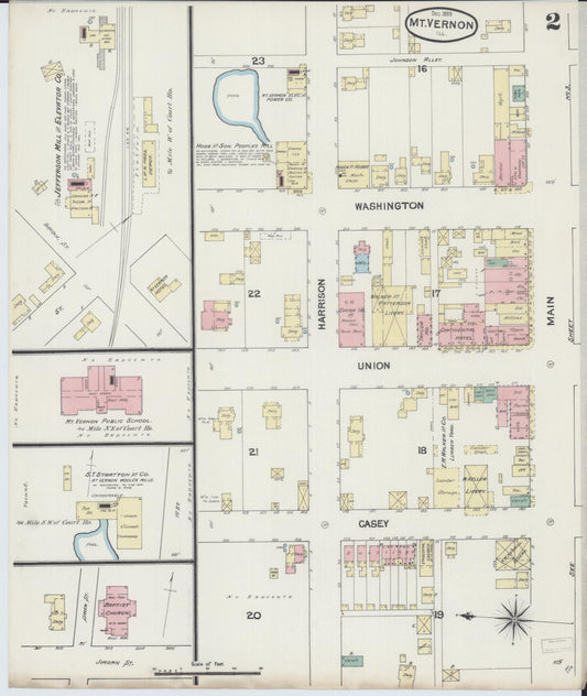 Sanborn Fire Insurance Map from Mount Vernon, Jefferson County, Illinois (1889), Sheet #0002 - Historic Sanborn Fire Insurance Map Print, vintage old map wall art, antique decor, genealogy gift, Illinois Illinois map