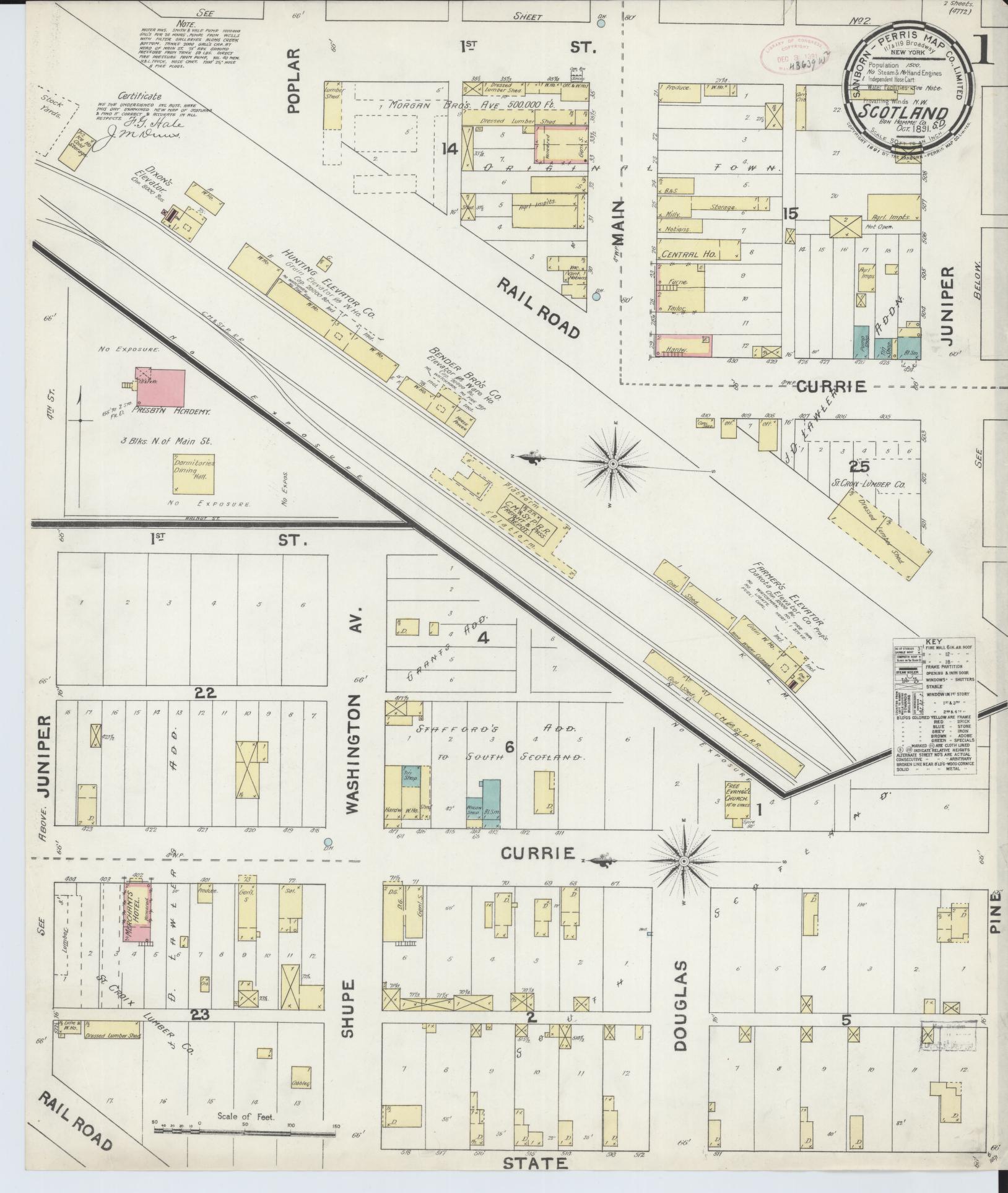 Sanborn Fire Insurance Map from Scotland, Bon Homme County, South Dakota (1891), Sheet #0001 - Complete Map Set gallery image, historic Sanborn map, vintage wall art, South Dakota South Dakota