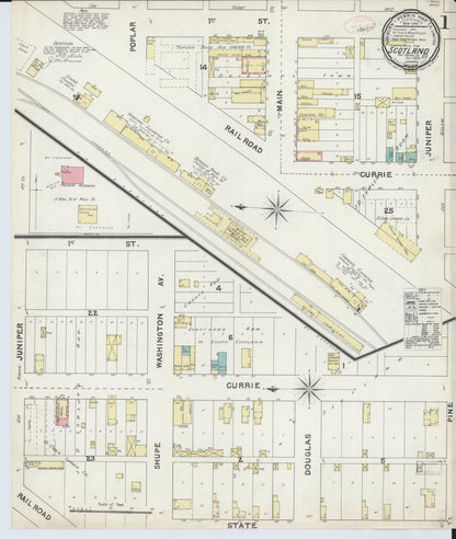 Sanborn Fire Insurance Map from Scotland, Bon Homme County, South Dakota (1891), Sheet #0001 - Complete Map Set gallery image, historic Sanborn map, vintage wall art, South Dakota South Dakota