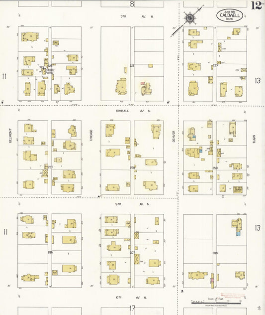 Sanborn Fire Insurance Map from Caldwell, Canyon County, Idaho (1921), Sheet #0012 - Historic Sanborn Fire Insurance Map Print, vintage old map wall art, antique decor, genealogy gift, Idaho Idaho map