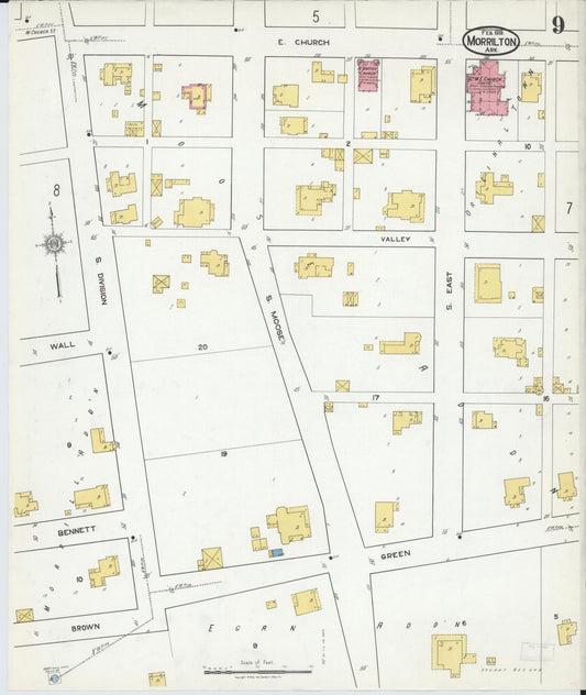 Sanborn Fire Insurance Map from Morrilton, Conway County, Arkansas (1919), Sheet #0009 - Historic Sanborn Fire Insurance Map Print, vintage old map wall art, antique decor, genealogy gift, Arkansas Arkansas map