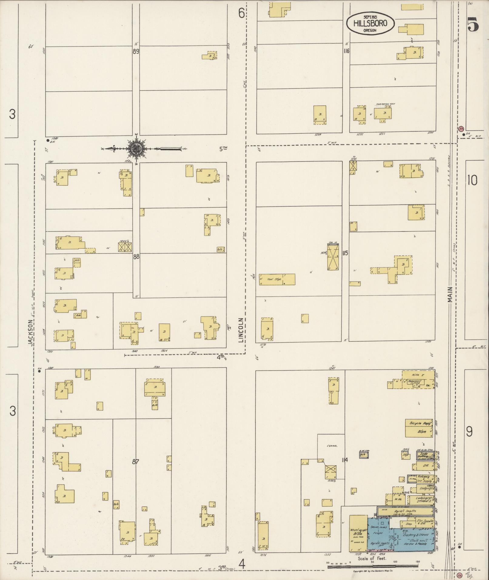 Sanborn Fire Insurance Map from Hillsboro, Washington County, Oregon (1921), Sheet #0005 - Complete Map Set gallery image, historic Sanborn map, vintage wall art, Oregon Oregon