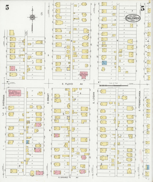 Sanborn Fire Insurance Map from Englewood, Arapahoe County, Colorado (1927), Sheet #0005 - Historic Sanborn Fire Insurance Map Print, vintage old map wall art, antique decor, genealogy gift, Colorado Colorado map
