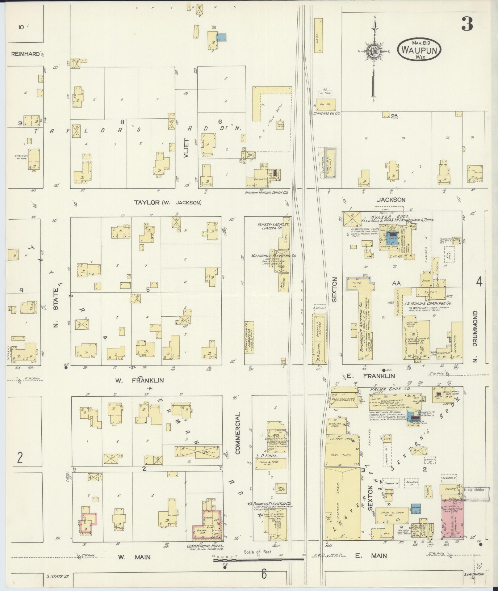 Sanborn Fire Insurance Map from Waupun, Dodge and Fond du Lac Counties, Wisconsin (1913), Sheet #0003 - Historic Sanborn Fire Insurance Map Print, vintage old map wall art, antique decor, genealogy gift, Wisconsin Wisconsin map