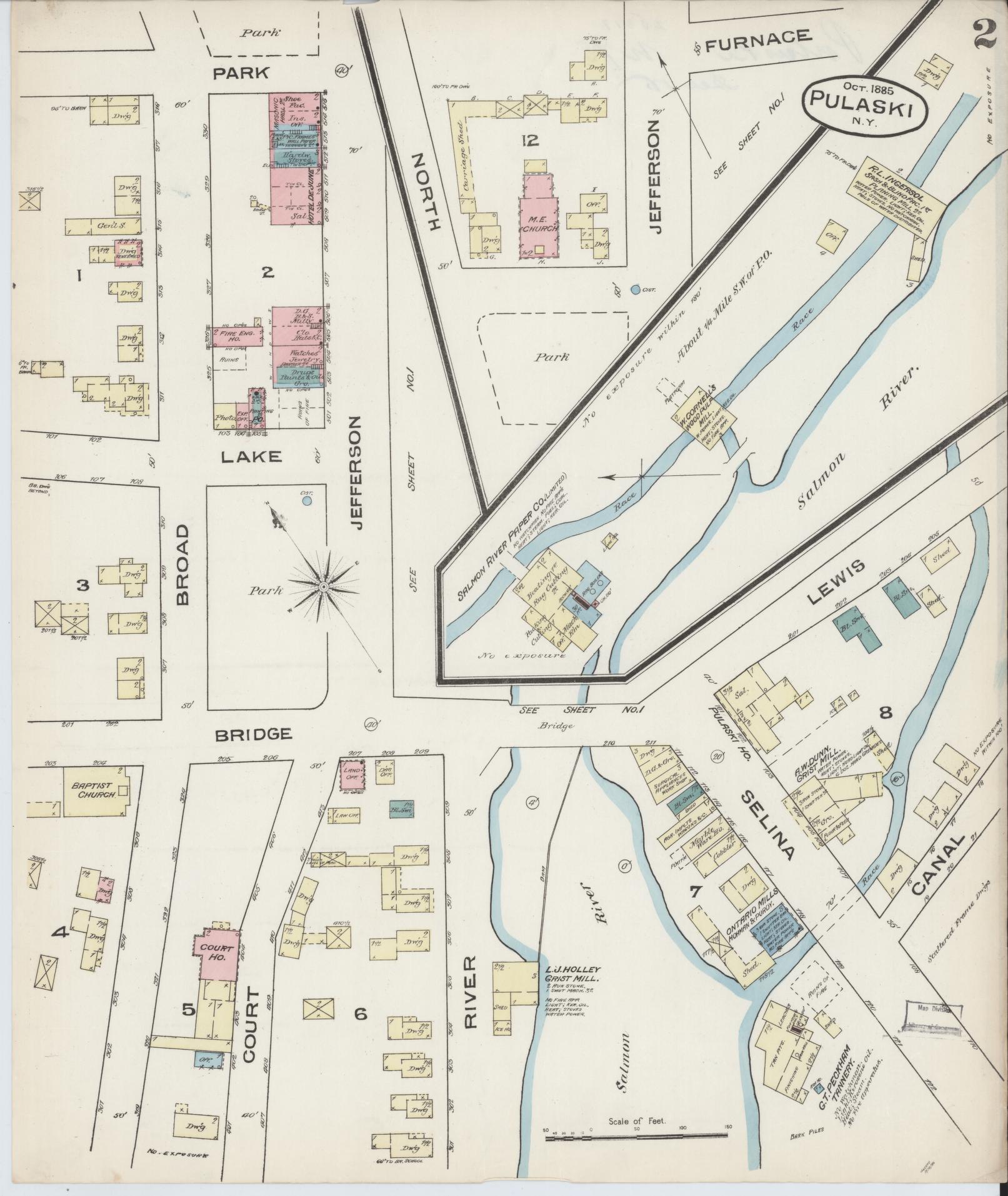 Sanborn Fire Insurance Map from Pulaski, Oswego County, New York (1885), Sheet #0002 - Complete Map Set gallery image, historic Sanborn map, vintage wall art, New York New York