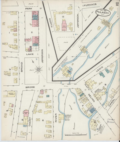 Sanborn Fire Insurance Map from Pulaski, Oswego County, New York (1885), Sheet #0002 - Complete Map Set gallery image, historic Sanborn map, vintage wall art, New York New York