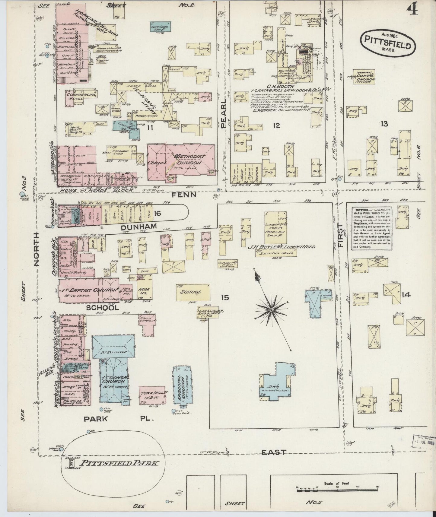 Sanborn Fire Insurance Map from Pittsfield, Berkshire County, Massachusetts (1884), Sheet #0004 - Complete Map Set gallery image, historic Sanborn map, vintage wall art, Massachusetts Massachusetts