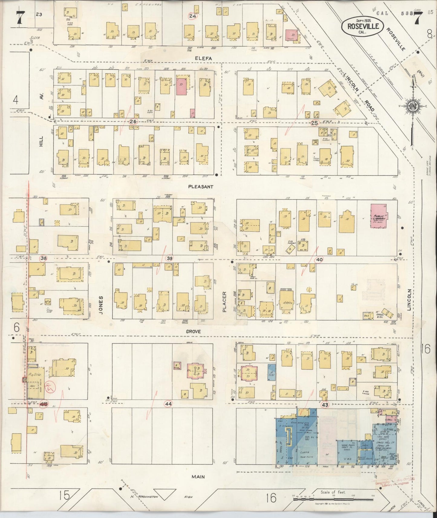 Sanborn Fire Insurance Map from Roseville, Placer County, California (1944), Sheet #0007 - Complete Map Set gallery image, historic Sanborn map, vintage wall art, California California