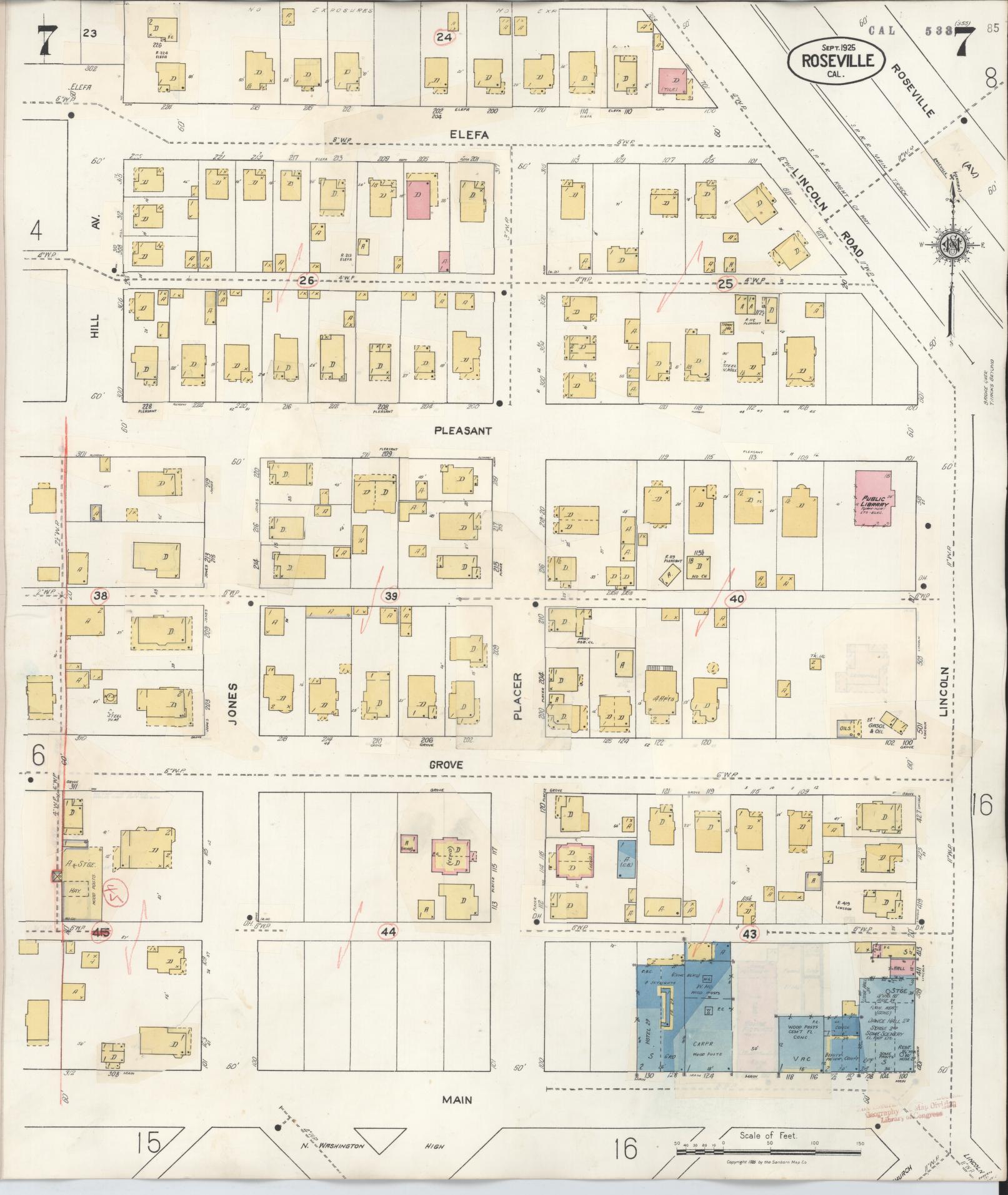 Sanborn Fire Insurance Map from Roseville, Placer County, California (1944), Sheet #0007 - Complete Map Set gallery image, historic Sanborn map, vintage wall art, California California