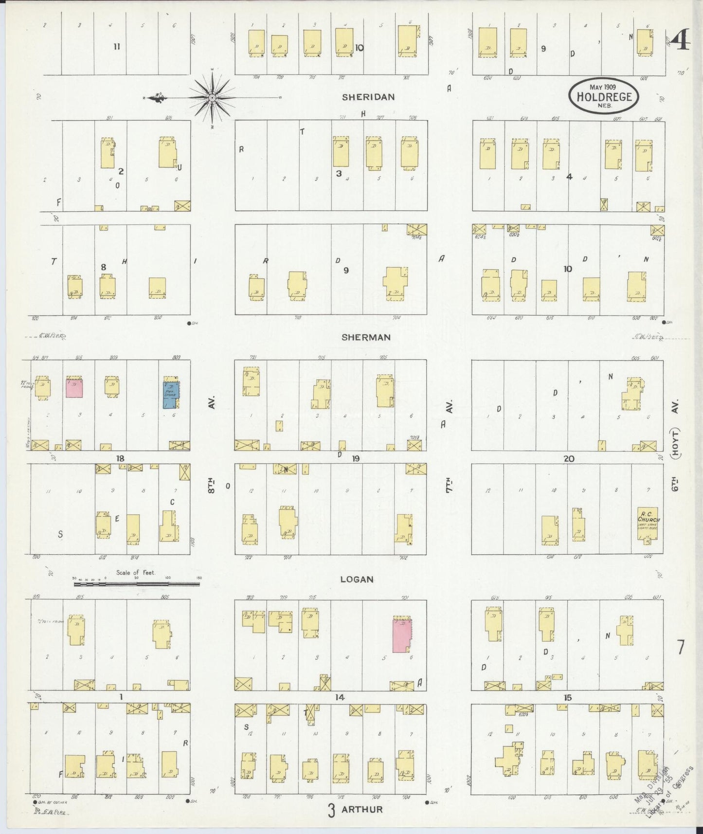 Sanborn Fire Insurance Map from Holdrege, Phelps County, Nebraska (1909), Sheet #0004 - Complete Map Set gallery image, historic Sanborn map, vintage wall art, Nebraska Nebraska