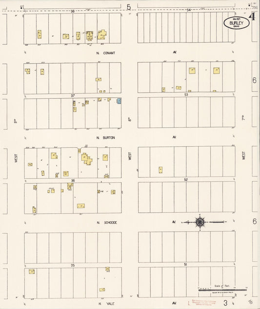 Sanborn Fire Insurance Map from Burley, Cassia County, Idaho (1921), Sheet #0004 - Historic Sanborn Fire Insurance Map Print, vintage old map wall art, antique decor, genealogy gift, Idaho Idaho map