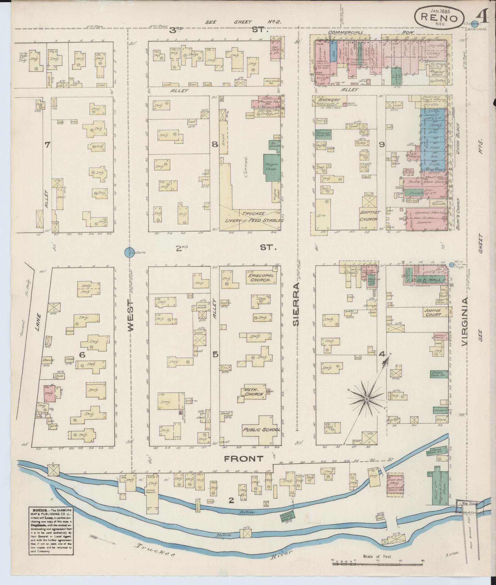 Sanborn Fire Insurance Map from Reno, Washoe County, Nevada (1885), Sheet #0004 - Complete Map Set gallery image, historic Sanborn map, vintage wall art, Nevada Nevada