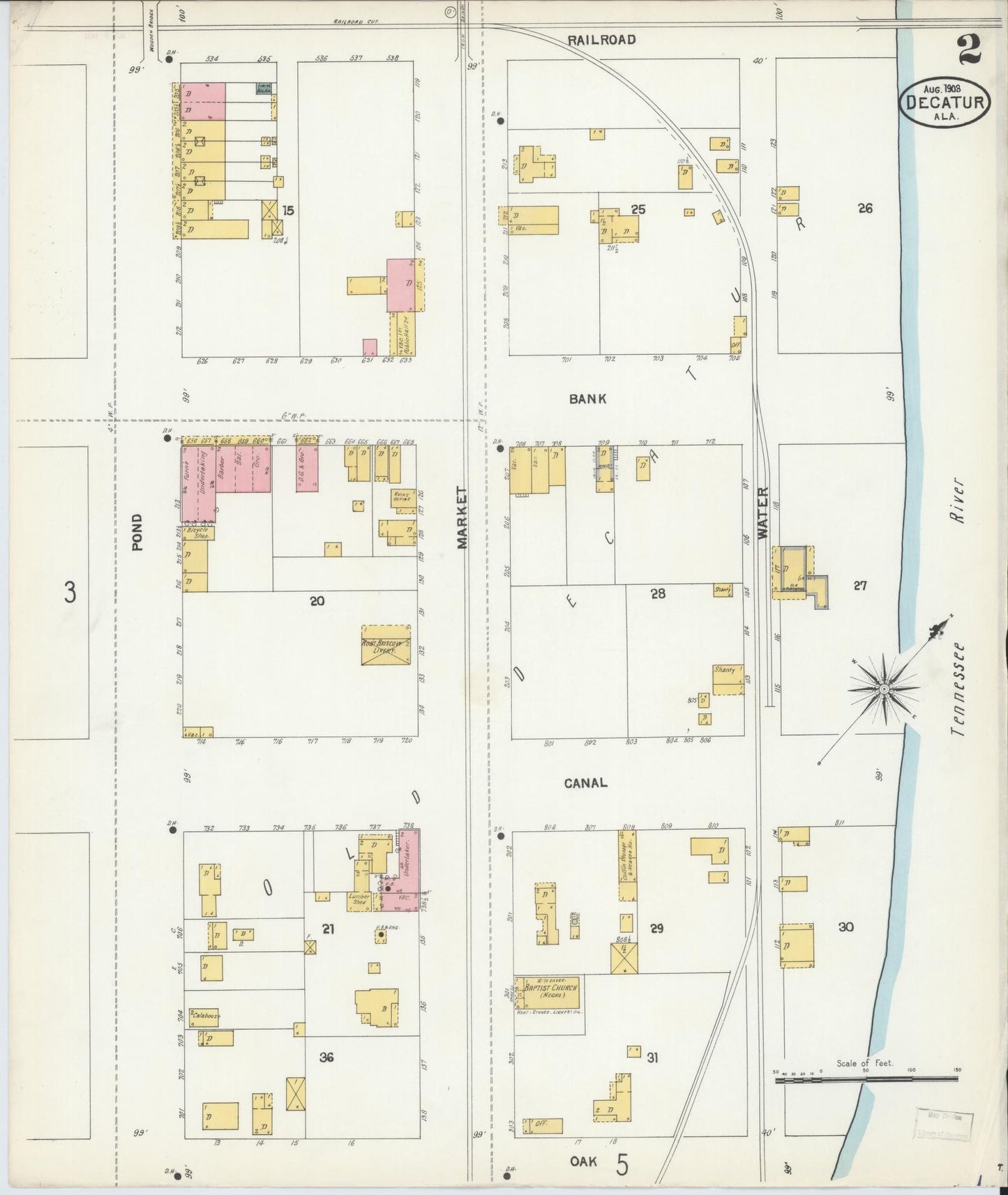 Sanborn Fire Insurance Map from Decatur, Morgan County, Alabama (1903), Sheet #0002 - Complete Map Set gallery image, historic Sanborn map, vintage wall art, Alabama Alabama