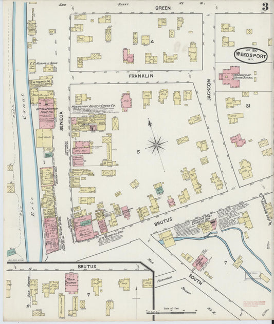 Sanborn Fire Insurance Map from Weedsport, Cayuga County, New York (1890), Sheet #0003 - Historic Sanborn Fire Insurance Map Print, vintage old map wall art, antique decor, genealogy gift, New York New York map