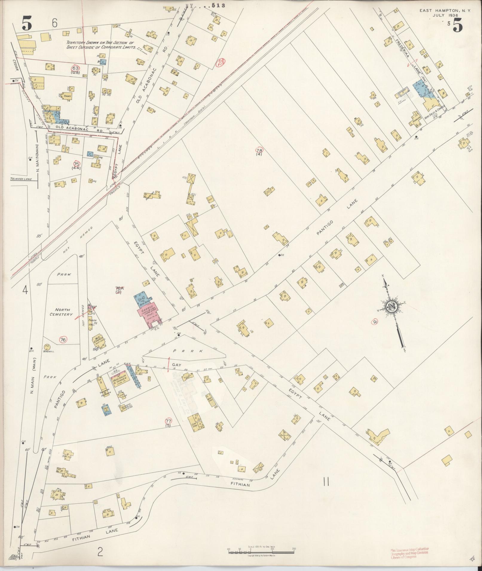 Sanborn Fire Insurance Map from Easthampton, Suffolk County, New York (1943), Sheet #0005 - Complete Map Set gallery image, historic Sanborn map, vintage wall art, New York New York