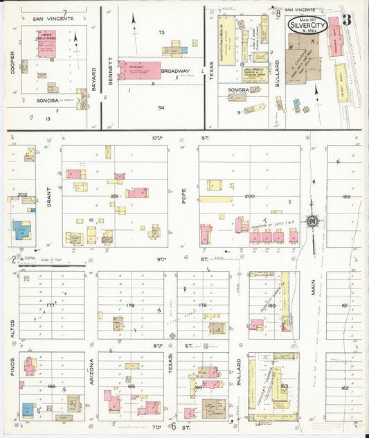 Sanborn Fire Insurance Map from Silver City, Grant County, New Mexico (1917), Sheet #0003 - Historic Sanborn Fire Insurance Map Print, vintage old map wall art, antique decor, genealogy gift, New Mexico New Mexico map