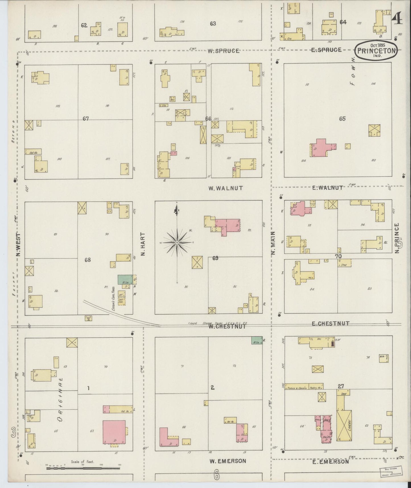 Sanborn Fire Insurance Map from Princeton, Gibson County, Indiana (1895), Sheet #0004 - Complete Map Set gallery image, historic Sanborn map, vintage wall art, Indiana Indiana