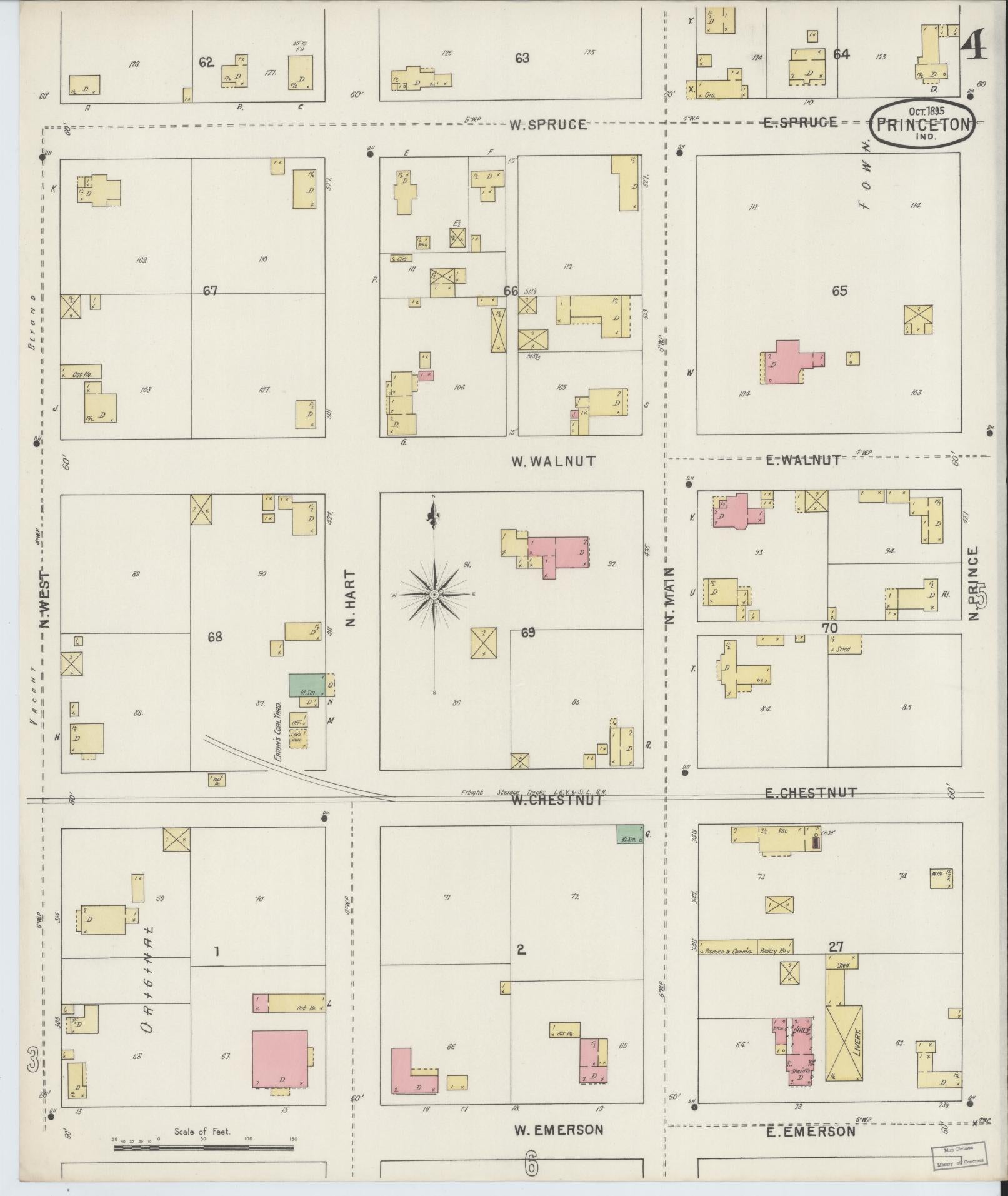 Sanborn Fire Insurance Map from Princeton, Gibson County, Indiana (1895), Sheet #0004 - Complete Map Set gallery image, historic Sanborn map, vintage wall art, Indiana Indiana
