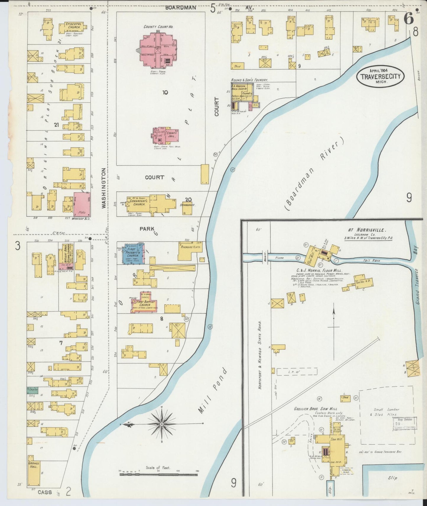 Sanborn Fire Insurance Map from Traverse City, Grand Traverse County, Michigan (1904), Sheet #0006 - Complete Map Set gallery image, historic Sanborn map, vintage wall art, Michigan Michigan