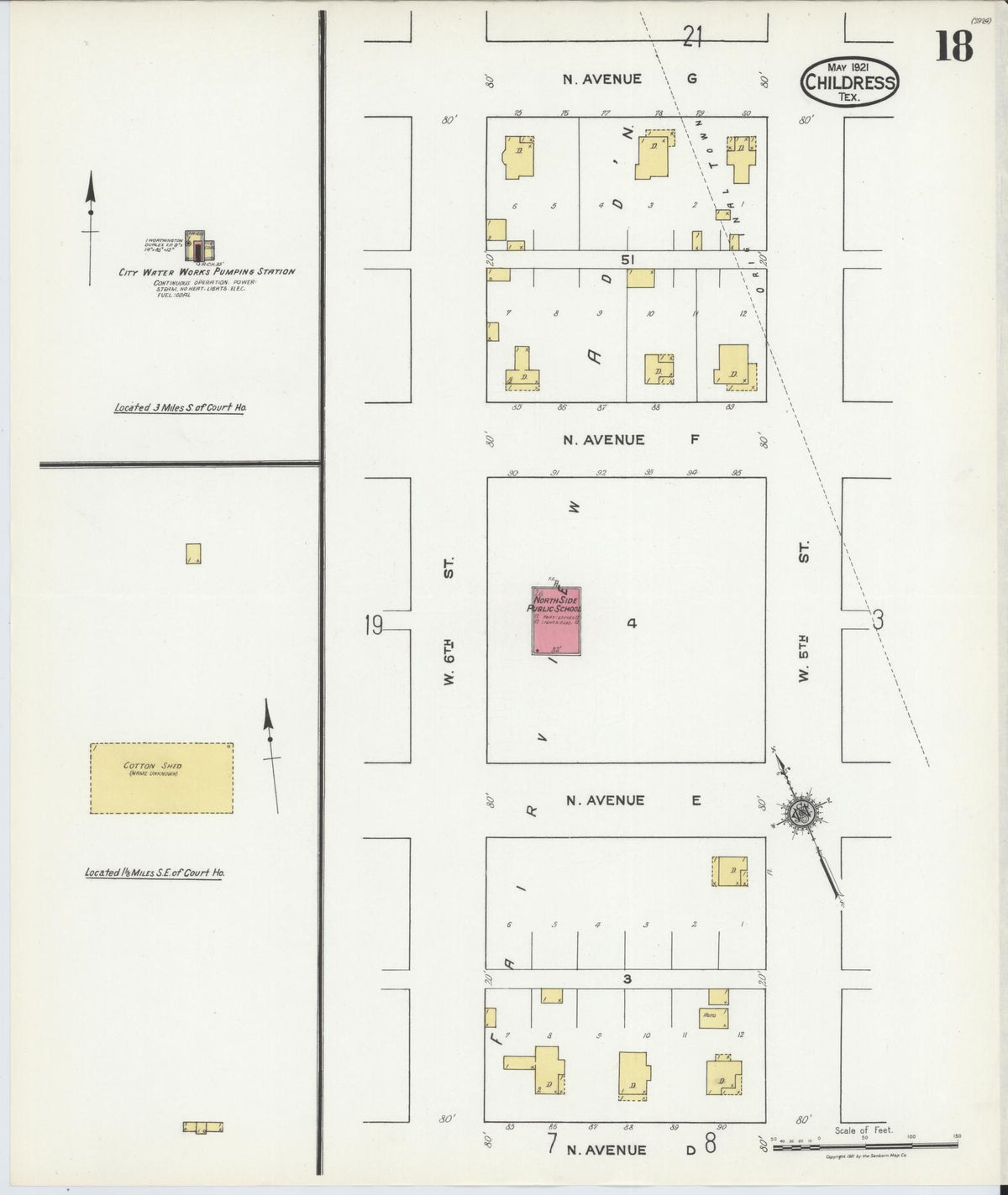 Sanborn Fire Insurance Map from Childress, Childress County, Texas (1921), Sheet #0018 - Historic Sanborn Fire Insurance Map Print, vintage old map wall art, antique decor, genealogy gift, Texas Texas map