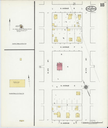 Sanborn Fire Insurance Map from Childress, Childress County, Texas (1921), Sheet #0018 - Historic Sanborn Fire Insurance Map Print, vintage old map wall art, antique decor, genealogy gift, Texas Texas map