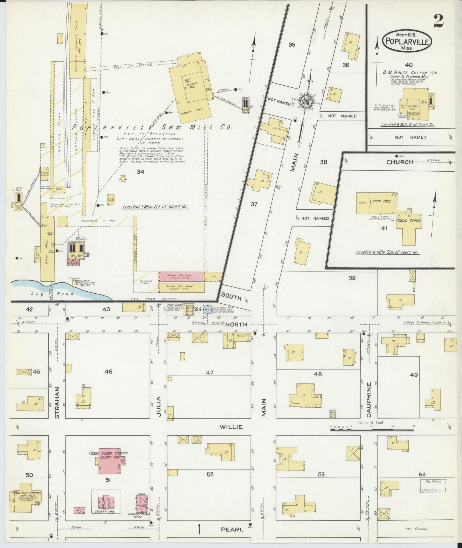 Sanborn Fire Insurance Map from Poplarville, Pearl River County, Mississippi (1915), Sheet #0002 - Complete Map Set gallery image, historic Sanborn map, vintage wall art, Mississippi Mississippi