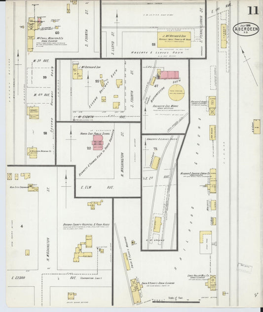 Sanborn Fire Insurance Map from Aberdeen, Brown County, South Dakota (1898), Sheet #0011 - Historic Sanborn Fire Insurance Map Print, vintage old map wall art, antique decor, genealogy gift, South Dakota South Dakota map