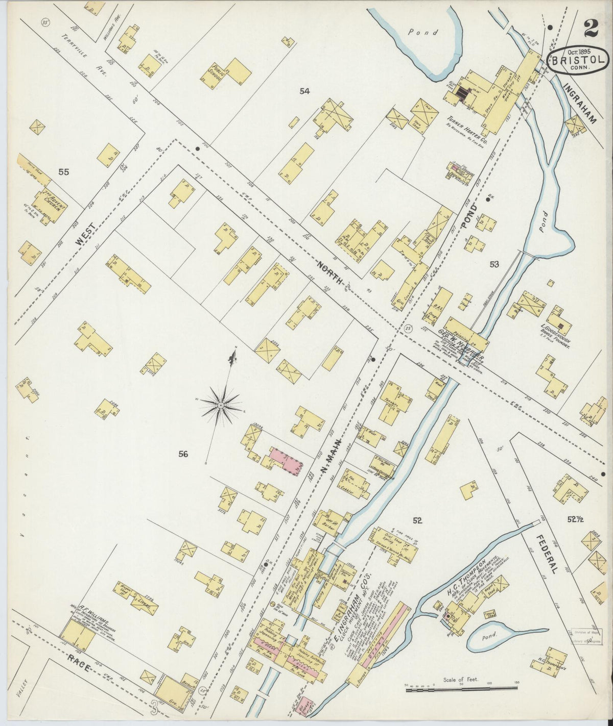 Sanborn Fire Insurance Map from Bristol, Hartford County, Connecticut (1895), Sheet #0002 - Historic Sanborn Fire Insurance Map Print, vintage old map wall art, antique decor, genealogy gift, Connecticut Connecticut map