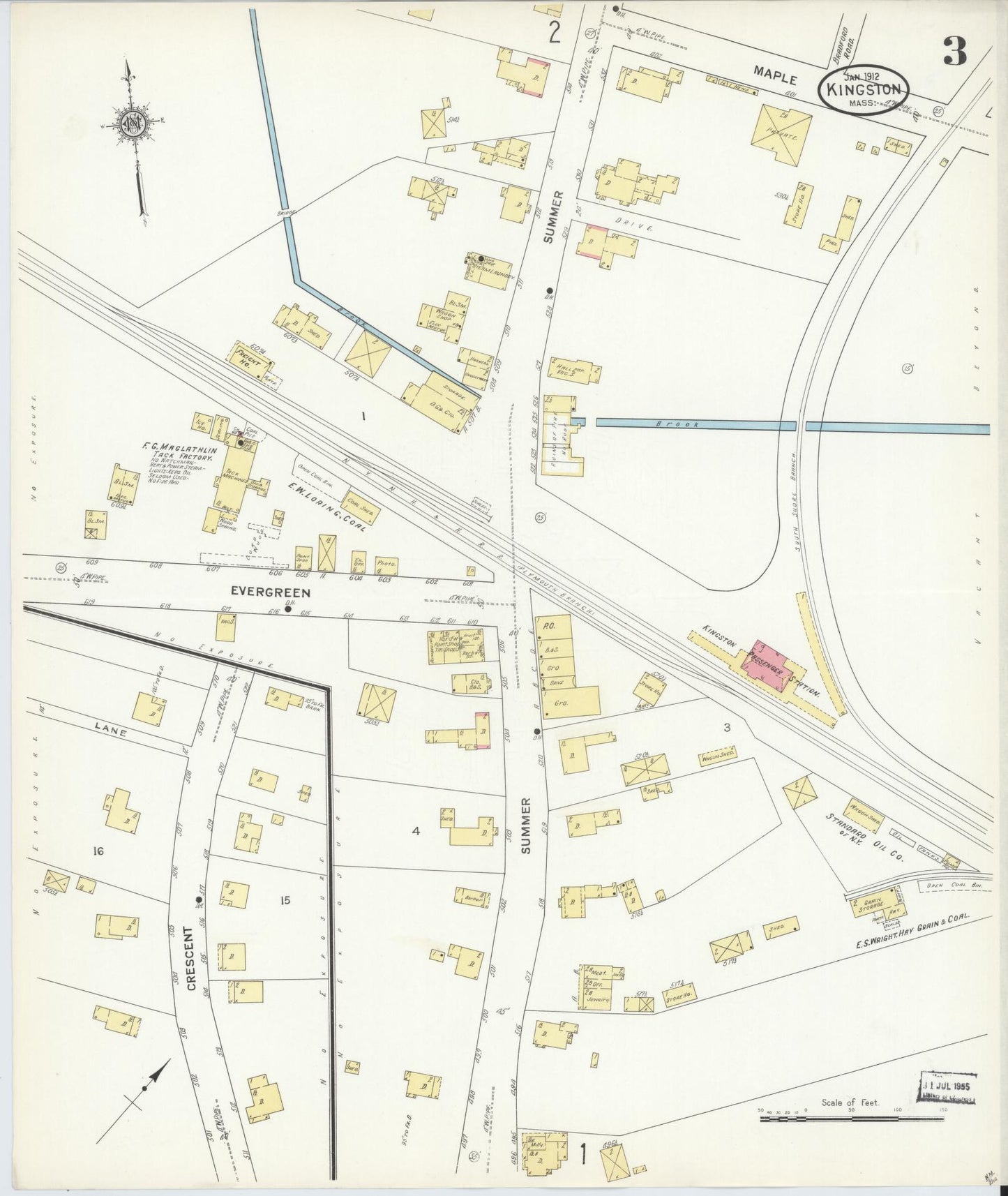 Sanborn Fire Insurance Map from Kingston, Plymouth County, Massachusetts (1912), Sheet #0003 - Historic Sanborn Fire Insurance Map Print, vintage old map wall art, antique decor, genealogy gift, Massachusetts Massachusetts map