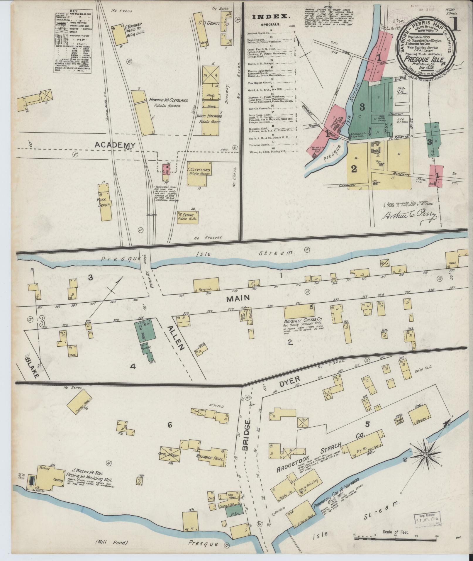 Sanborn Fire Insurance Map from Presque Isle, Aroostook County, Maine. (1893) – Historic Sanborn Fire Insurance Map Print