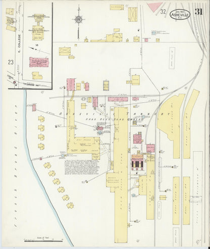 Sanborn Fire Insurance Map from Asheville, Buncombe County, North Carolina (1913), Sheet #0031 - Historic Sanborn Fire Insurance Map Print, vintage old map wall art, antique decor, genealogy gift, North Carolina North Carolina map