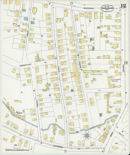 Sanborn Fire Insurance Map from New London, New London County, Connecticut (1901), Sheet #0012 - Complete Map Set gallery image, historic Sanborn map, vintage wall art, Connecticut Connecticut