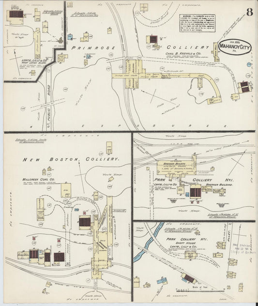 Sanborn Fire Insurance Map from Mahanoy City, Schuylkill County, Pennsylvania (1885), Sheet #0008 - Historic Sanborn Fire Insurance Map Print, vintage old map wall art, antique decor, genealogy gift, Pennsylvania Pennsylvania map