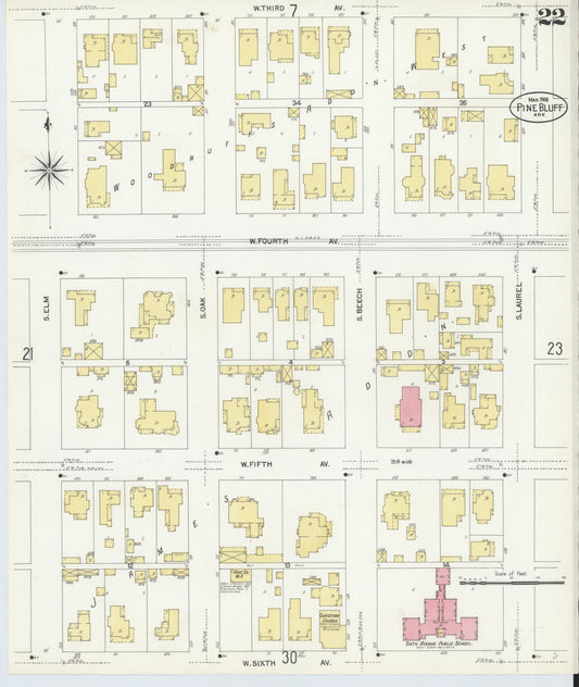 Sanborn Fire Insurance Map from Pine Bluff, Jefferson County, Arkansas (1908), Sheet #0022 - Historic Sanborn Fire Insurance Map Print, vintage old map wall art, antique decor, genealogy gift, Arkansas Arkansas map