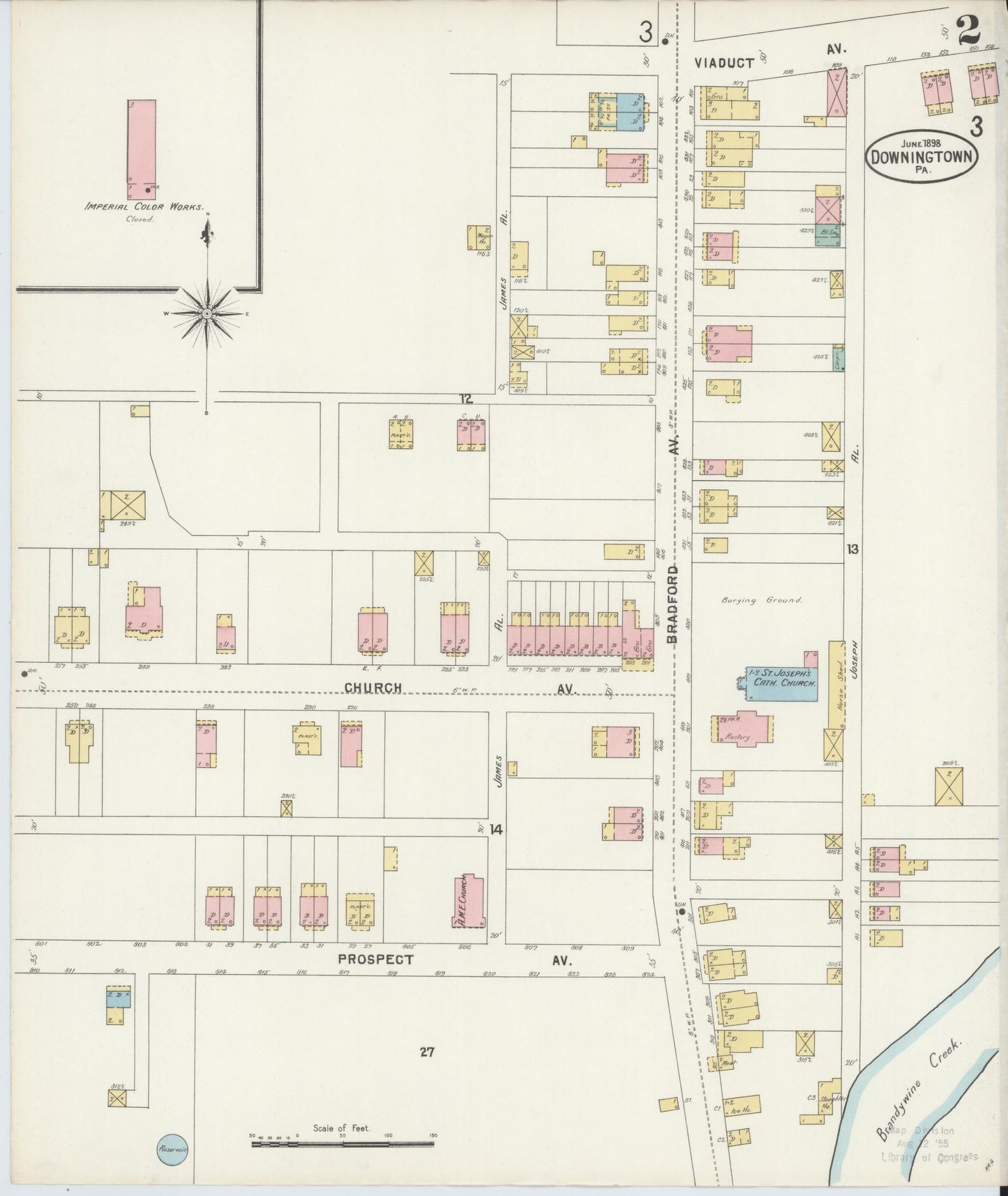 Sanborn Fire Insurance Map from Downingtown, Chester County, Pennsylvania (1898), Sheet #0002 - Historic Sanborn Fire Insurance Map Print, vintage old map wall art, antique decor, genealogy gift, Pennsylvania Pennsylvania map
