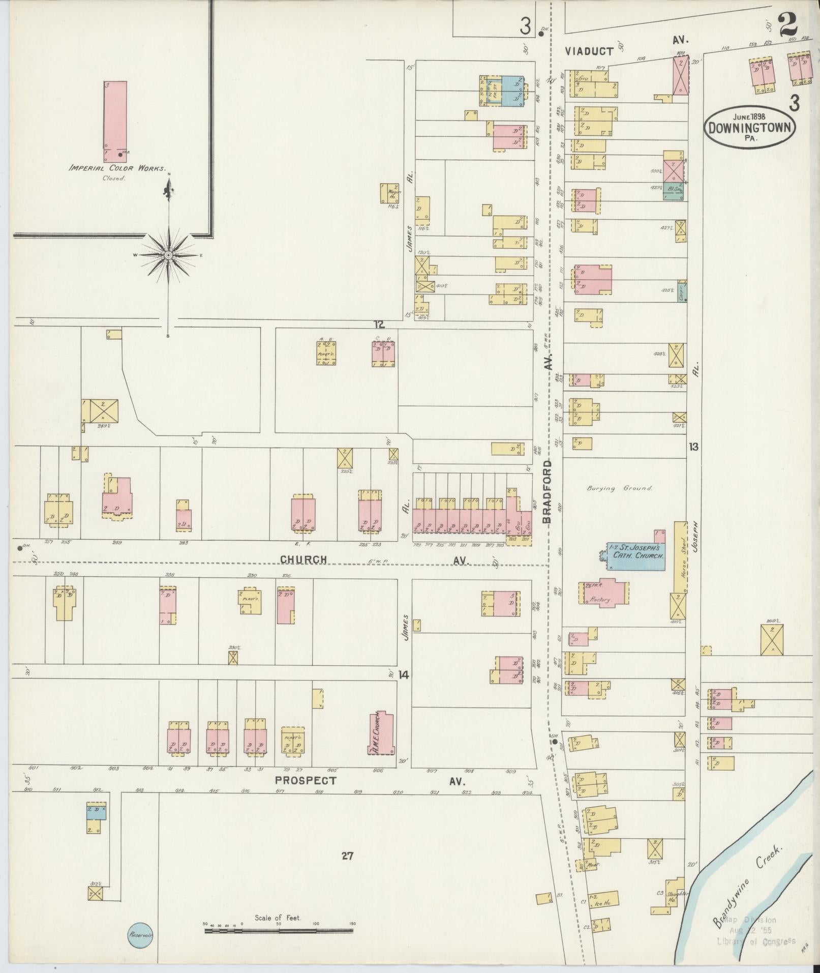 Sanborn Fire Insurance Map from Downingtown, Chester County, Pennsylvania (1898), Sheet #0002 - Historic Sanborn Fire Insurance Map Print, vintage old map wall art, antique decor, genealogy gift, Pennsylvania Pennsylvania map