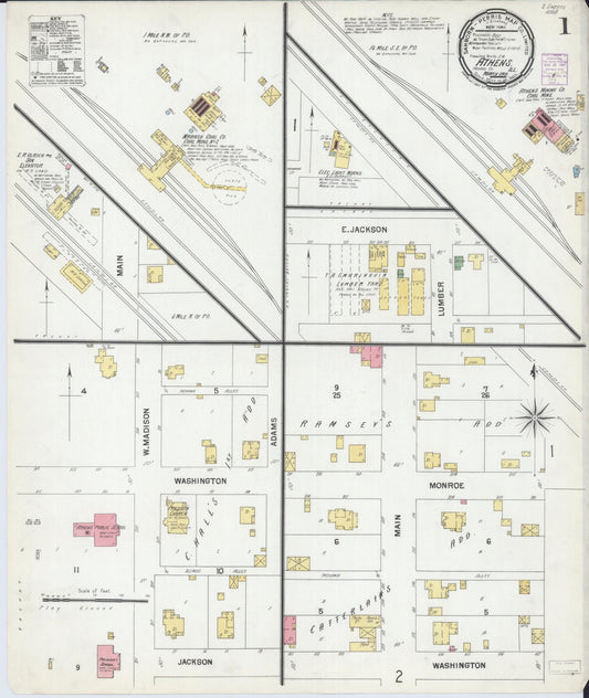 Sanborn Fire Insurance Map from Athens, Menard County, Illinois (1901), Sheet #0001 - Historic Sanborn Fire Insurance Map Print, vintage old map wall art, antique decor, genealogy gift, Illinois Illinois map