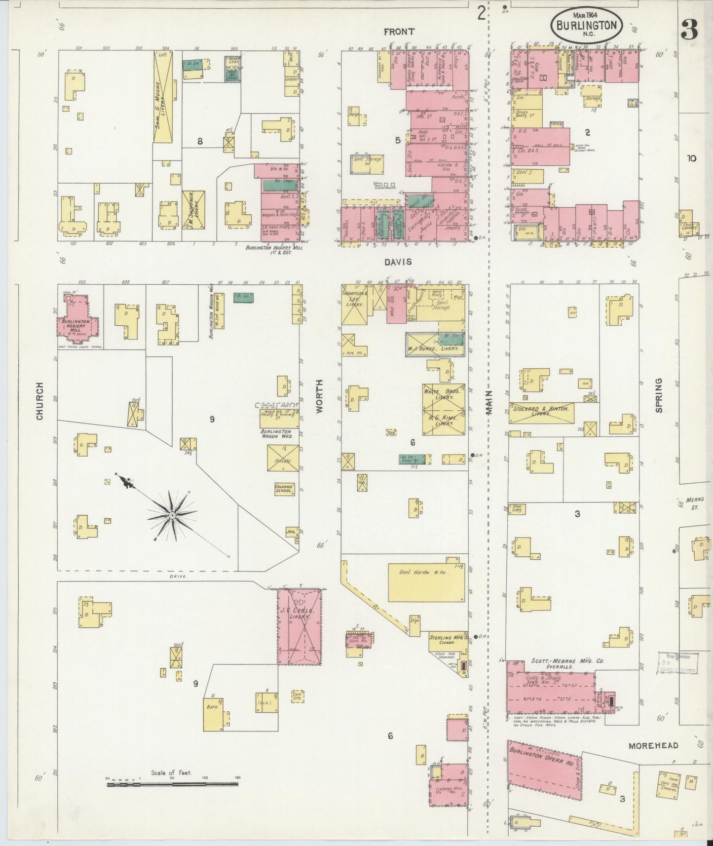 Sanborn Fire Insurance Map from Burlington, Alamance County, North Carolina (1904), Sheet #0003 - Complete Map Set gallery image, historic Sanborn map, vintage wall art, North Carolina North Carolina