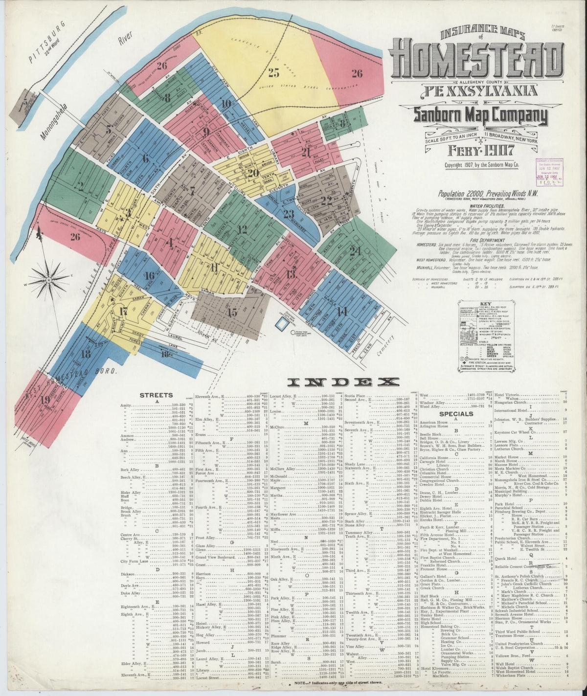 Sanborn Fire Insurance Map from Homestead, Allegheny County, Pennsylvania (1907), Sheet #0001 - Complete Map Set gallery image, historic Sanborn map, vintage wall art, Pennsylvania Pennsylvania