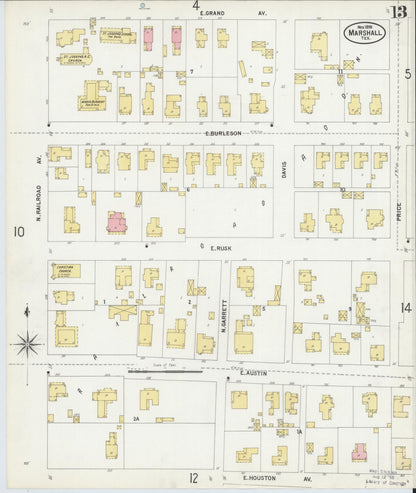 Sanborn Fire Insurance Map from Marshall, Harrison County, Texas (1899), Sheet #0013 - Complete Map Set gallery image, historic Sanborn map, vintage wall art, Texas Texas