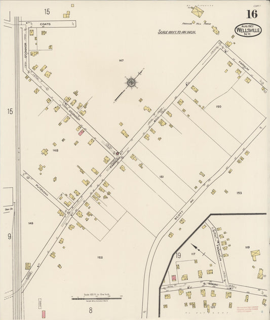 Sanborn Fire Insurance Map from Wellsville, Allegany County, New York (1922), Sheet #0016 - Historic Sanborn Fire Insurance Map Print, vintage old map wall art, antique decor, genealogy gift, New York New York map