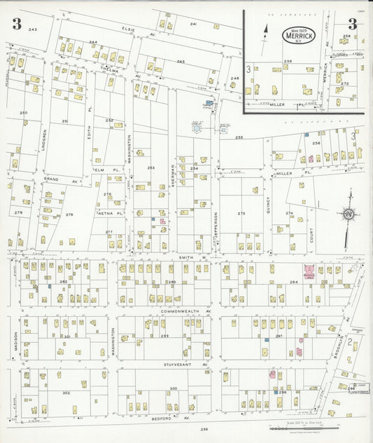 Sanborn Fire Insurance Map from Merrick, Nassau County, New York (1929), Sheet #0003 - Historic Sanborn Fire Insurance Map Print, vintage old map wall art, antique decor, genealogy gift, New York New York map