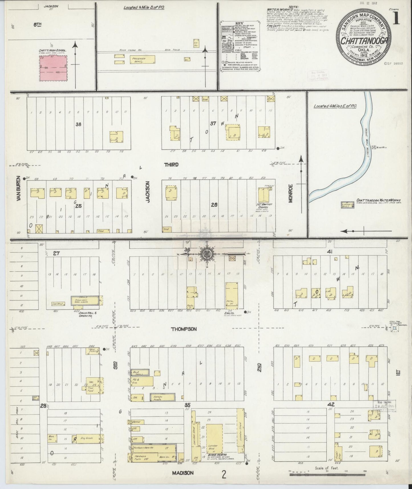 Sanborn Fire Insurance Map from Chattanooga, Comanche County, Oklahoma. (1912) – Historic Sanborn Fire Insurance Map Print