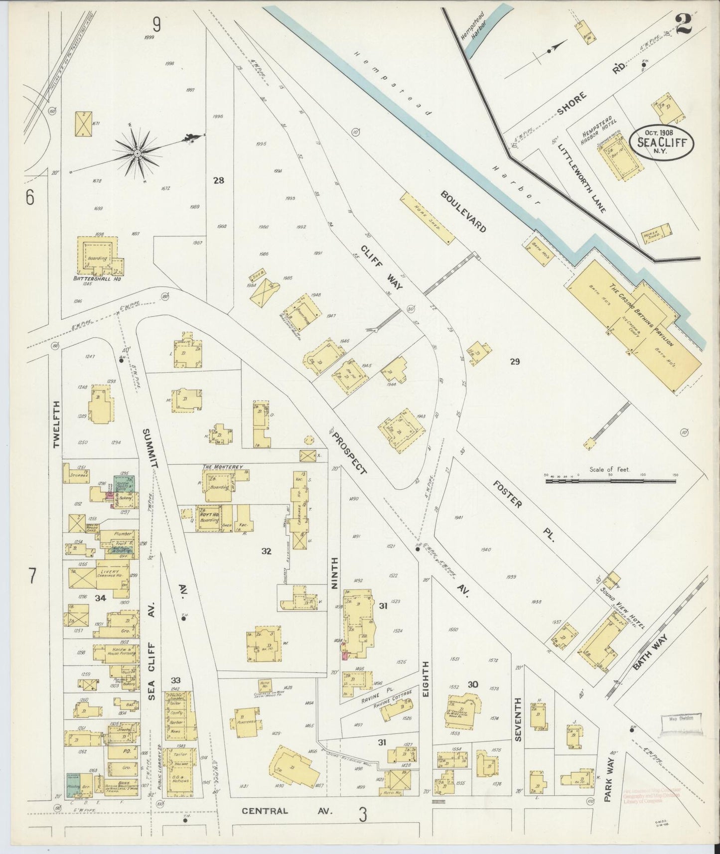 Sanborn Fire Insurance Map from Sea Cliff, Nassau County, New York (1908), Sheet #0002 - Complete Map Set gallery image, historic Sanborn map, vintage wall art, New York New York