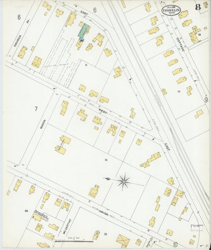Sanborn Fire Insurance Map from Franklin, Norfolk County, Massachusetts (1904), Sheet #0008 - Complete Map Set gallery image, historic Sanborn map, vintage wall art, Massachusetts Massachusetts