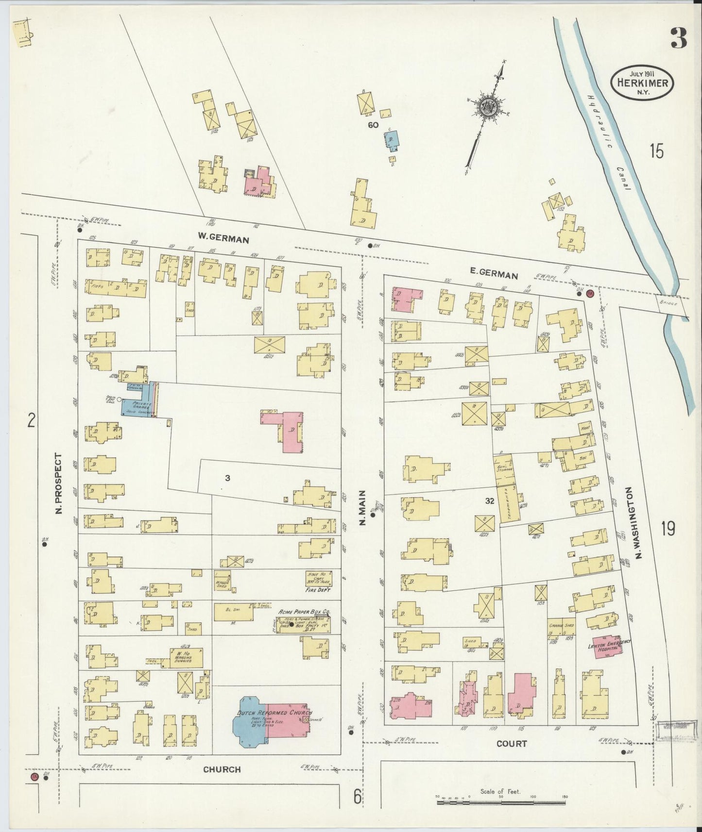 Sanborn Fire Insurance Map from Herkimer, Herkimer County, New York (1911), Sheet #0003 - Complete Map Set gallery image, historic Sanborn map, vintage wall art, New York New York