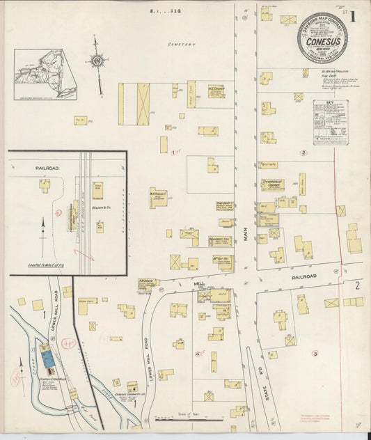 Sanborn Fire Insurance Map from Conesus, Livingston County, New York (1913), Sheet #0001 - Historic Sanborn Fire Insurance Map Print, vintage old map wall art, antique decor, genealogy gift, New York New York map